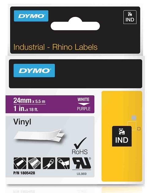 DYMO vinylová páska RHINO D1 24 mm x 5,5 m, bílá na fialové, 1805428