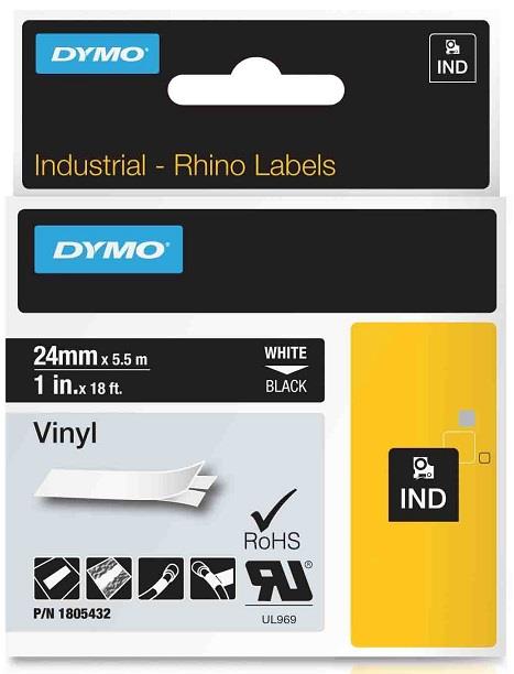 DYMO vinylová páska RHINO D1 24 mm x 5,5 m, bílá na černé, 1805432