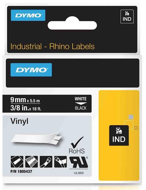 DYMO vinylová páska RHINO D1 9 mm x 5,5 m, bílá na černé, 1805437