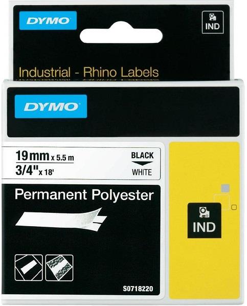 DYMO permanentní polyesterová páska RHINO D1 19 mm x 5,5 m, černá na bílé, S0718220