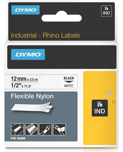 DYMO nylonová flexibilní páska RHINO D1 12mm x 3,5 m, černá na bílé, S0718100