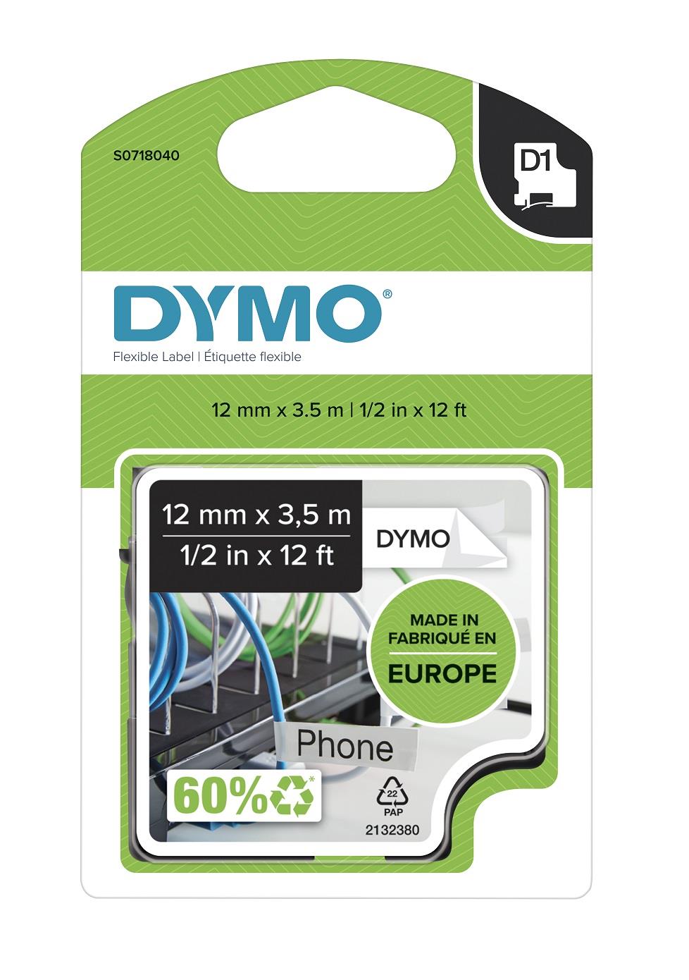 DYMO páska D1 flexibilní nylonová, 12 mm x 3,5 m, černá na bílé, S0718040