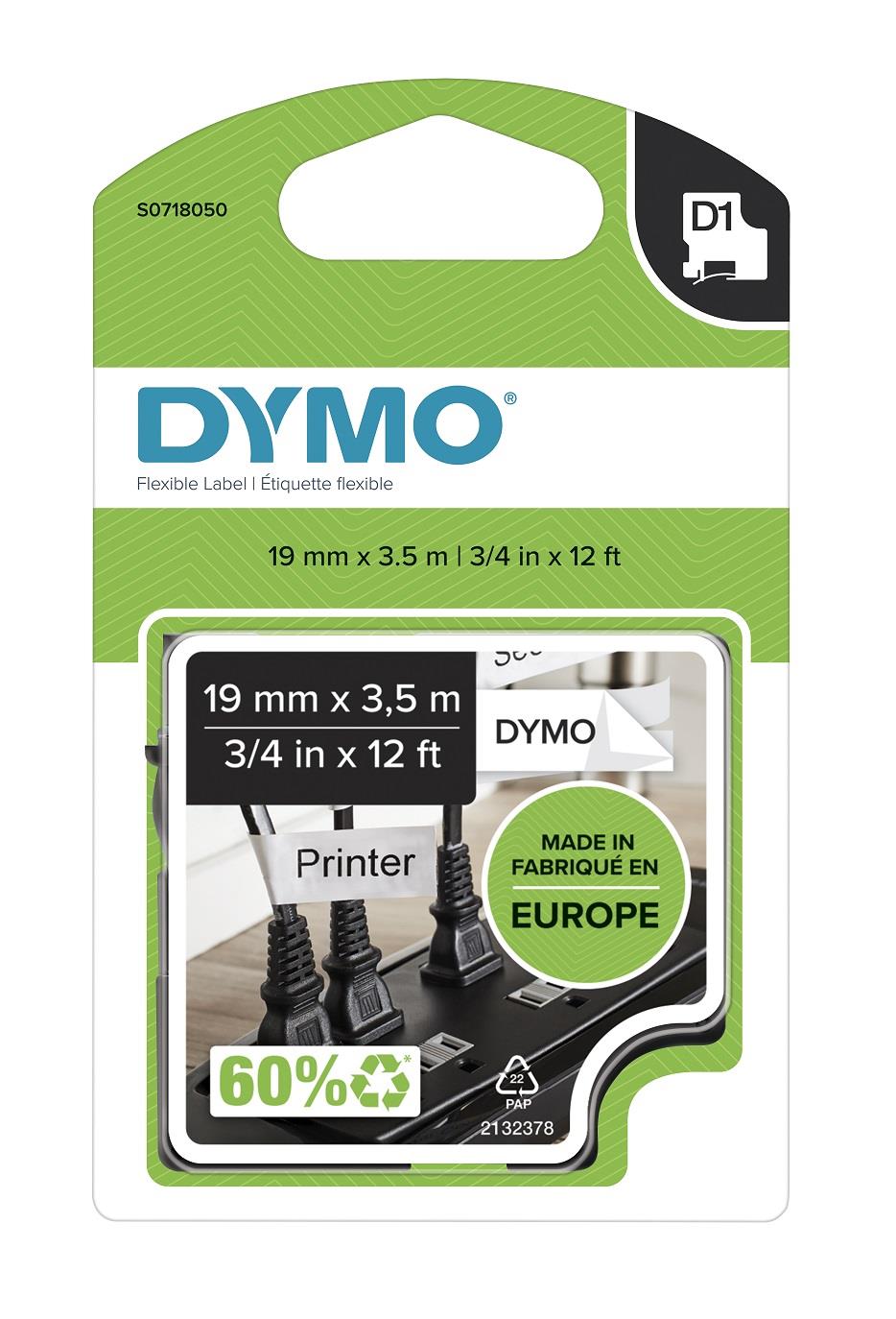 DYMO páska D1 flexibilní nylonová, 19 mm x 3,5 m, černá na bílé, S0718050