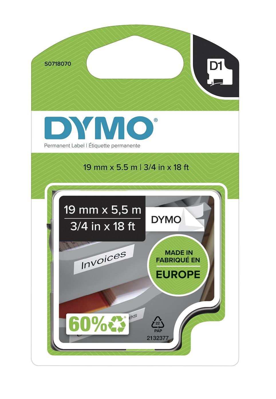 DYMO páska D1 permanentní polyesterová, 19 mm x 5,5 m, černá na bílé, S0718070