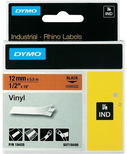 DYMO vinylová páska RHINO D1 12 mm x 5,5 m, černá na oranžové, S0718490