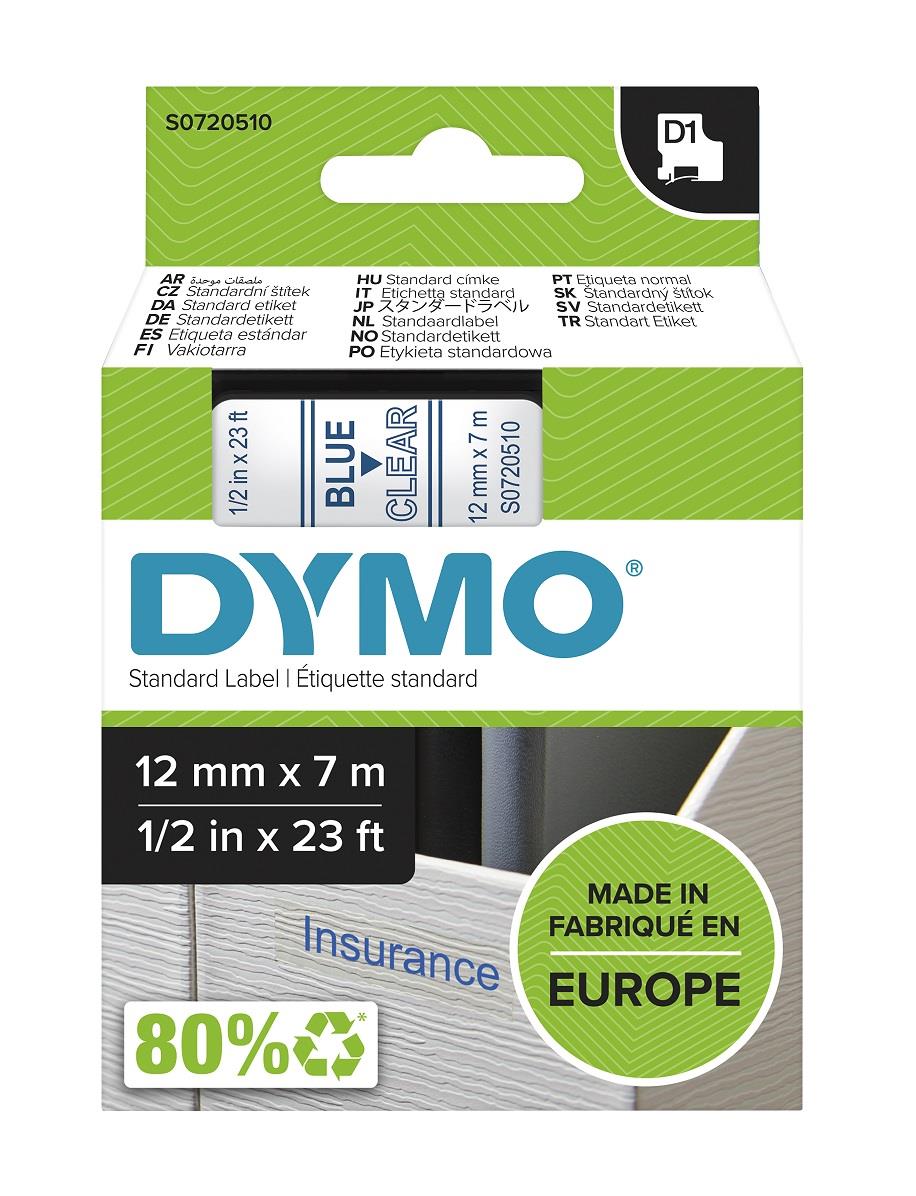 DYMO páska D1 12mm x 7m, modrá na průhledné, 45011, S0720510