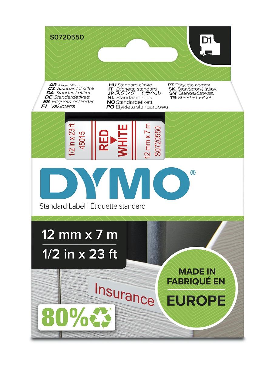 DYMO páska D1 12mm x 7m, červená na bílé, 45015, S0720550