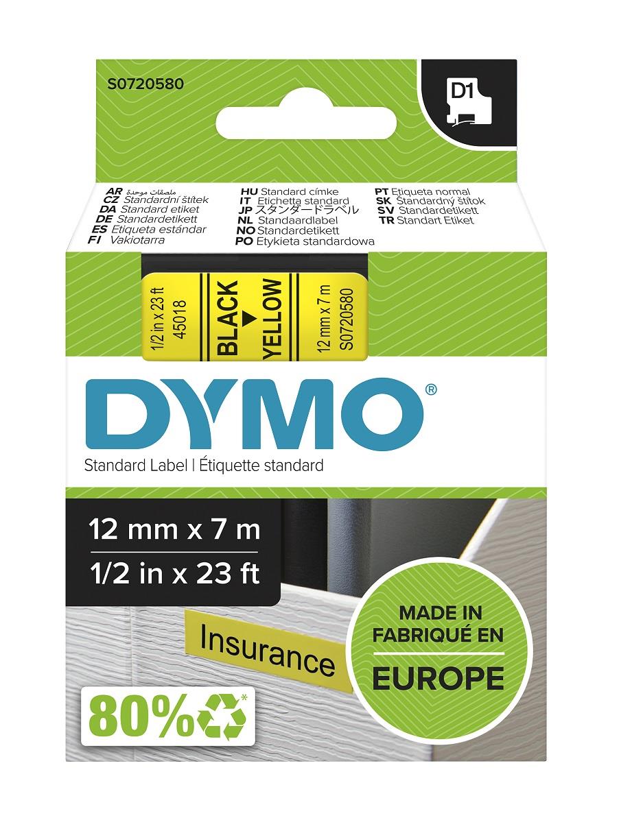 DYMO páska D1 12mm x 7m, černá na žluté, 45018, S0720580