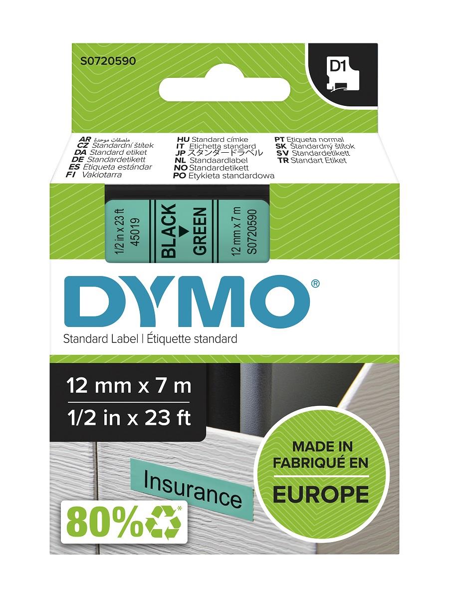 DYMO páska D1 12mm x 7m, černá na zelené, 45019, S0720590