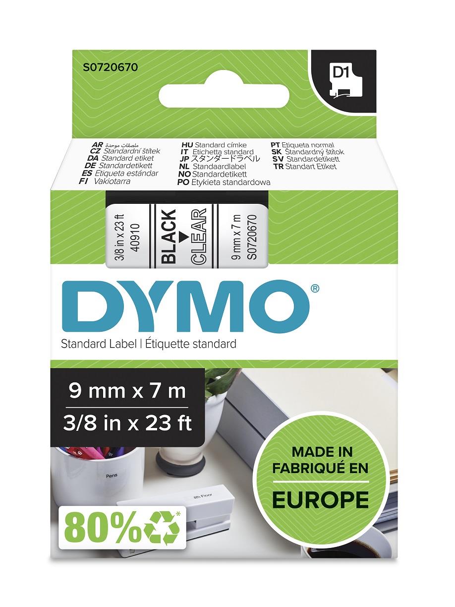 DYMO páska D1 9mm x 7m, černá na průhledné, 40910, S0720670