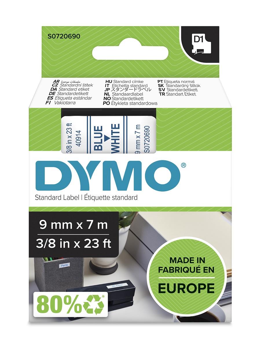 DYMO páska D1 9mm x 7m, modrá na bílé, 40914, S0720690