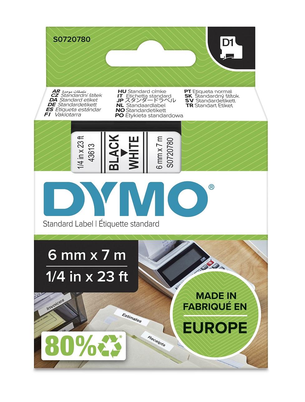 DYMO páska D1 6mm x 7m, černá na bílé, 43613, S0720780