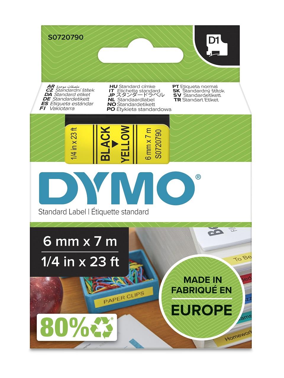 DYMO páska D1 6mm x 7m, černá na žluté, 43618, S0720790
