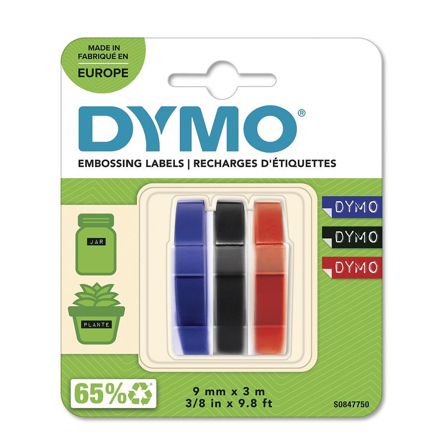 Páska Dymo 3D, 9 mm x 3 m, MIX - černá, modrá, červená, 1 blistr / 3 ks, S0847750